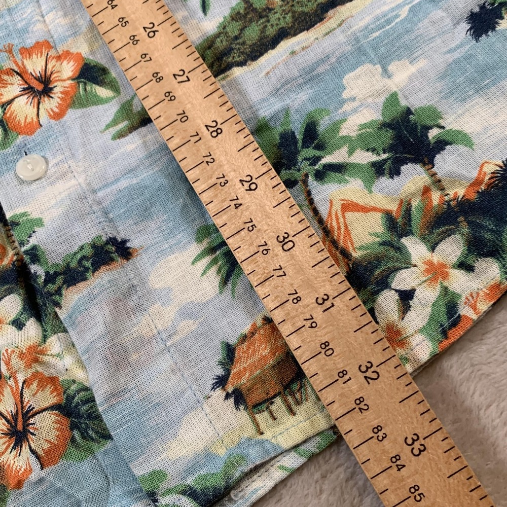 Chaps Shirt Mens Large Blue Floral Hawaiian Seacoast Wash Linen Rayon Button‎ Up - Picture 5 of 9